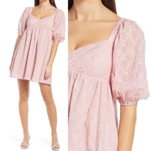 Wayf Ripton Puff Sleeve Babydoll Dress in Pink. NEVER WORN!